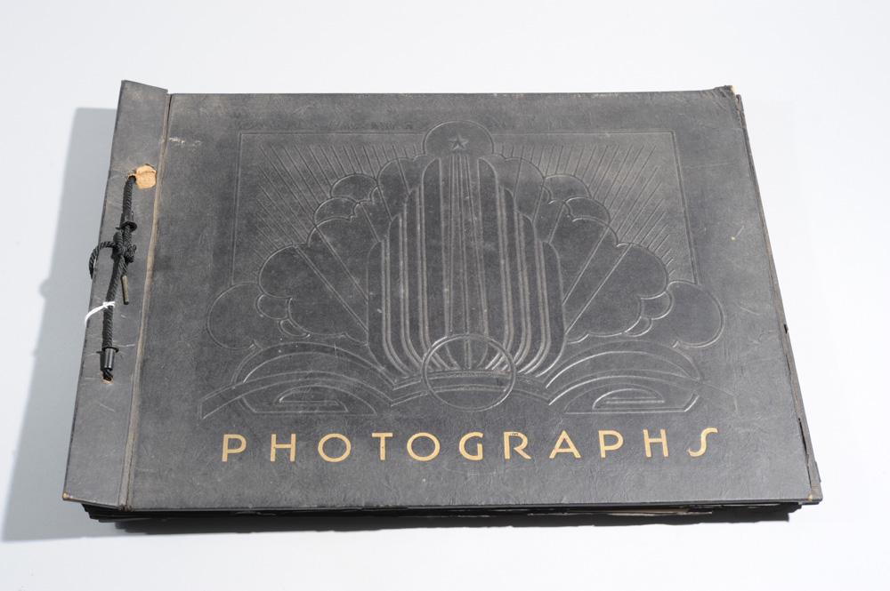 Vintage Photo Album: Many identified, including White Pass Airways Boeing plane, Canada-Alaska Military Highway (Yukon Territory), Yukon Huskies pulling sled, Hydraulic Mining, etc., all in as-found condition.