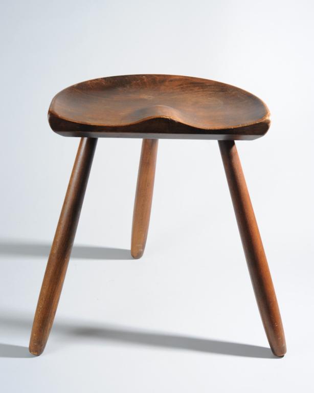 Danish Mid-Century Stool by Arne Hovmand-Olsen: Three legged stool with shaped seat, marked to underside "Made in Denmark / Designed By / Architect Hovmand-Olsen".