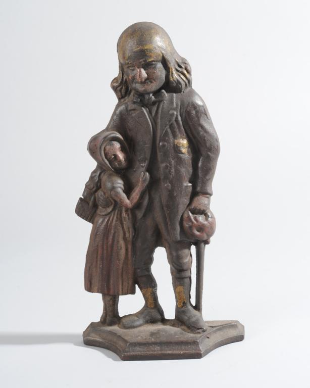 Cast Iron Door Stop of Grandfather & Granddaughter: H: approx. 14".