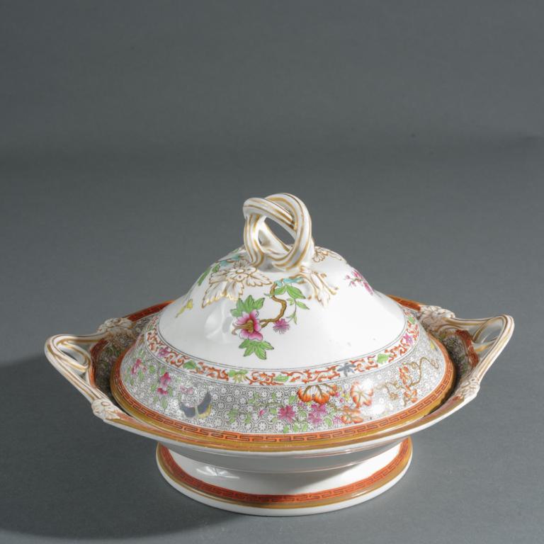 19th C. Vegetable Tureen: Probably English, unmarked, original lid. H: approx. 7 1/2".