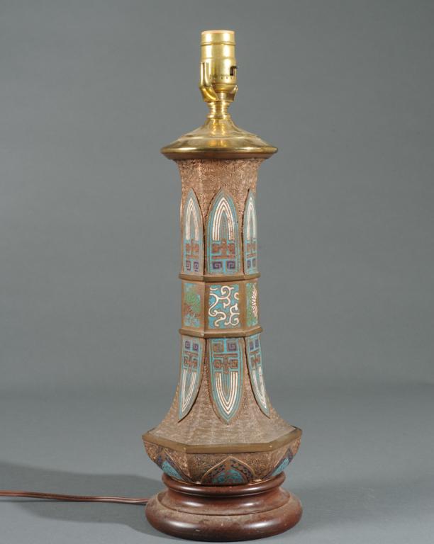 19th C. Chinese Champleve Lamp: H: approx. 18".
