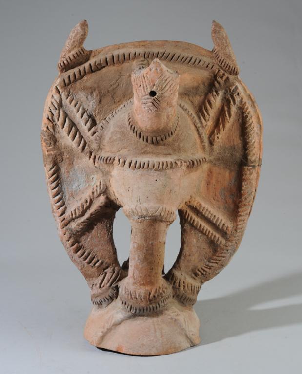 Dakakari Style Terracotta Funerary Figure: Sculptural memorial vessel of the type reserved exclusively for the graves of chiefs, warriors, great hunters, and other important figures among the Dakakari people, Nigeria. Approx. 24" in height.Pro