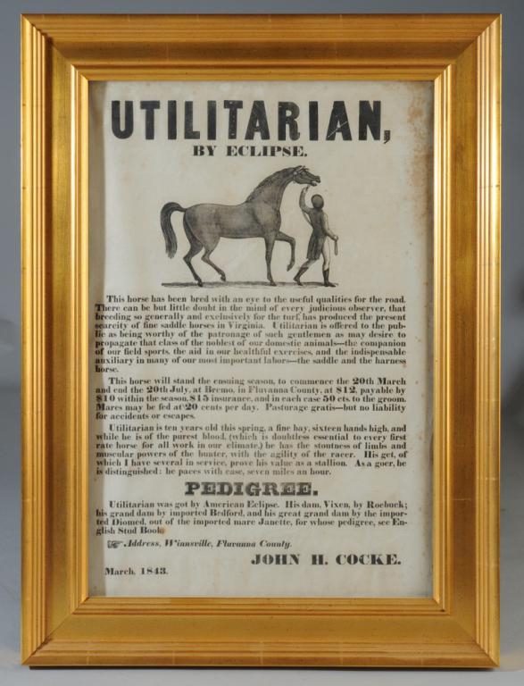 1843 Virginia Equine Broadside, Bremo Plantation (1 of 3)