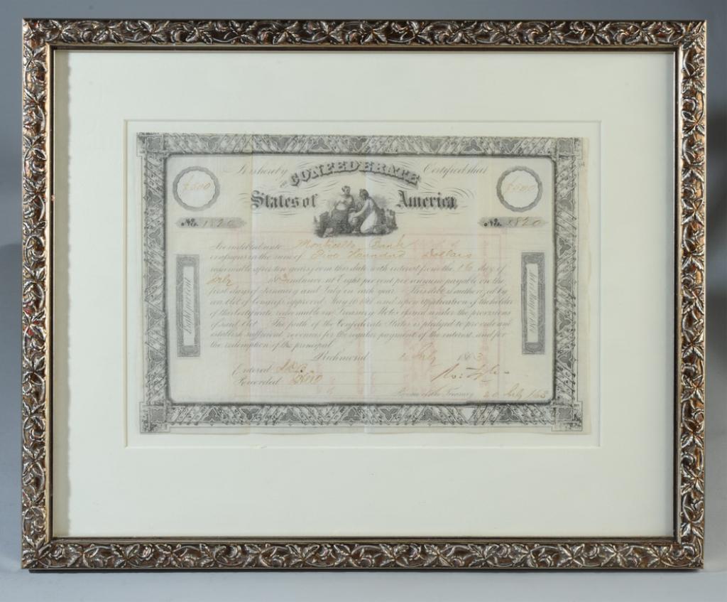 1863 Confederate Bond, Monticello Bank (1 of 3)