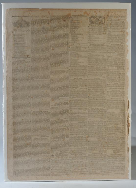 1826 Sale, Thomas Jefferson's Monticello: Original Nov. 24, 1826 page of the Richmond Enquirer containing the notice of the sale of Thomas Jefferson's property by his executor, Thomas J. Randolph. Includes his estates Monticello and Poplar Fo