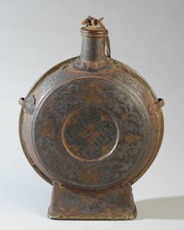 Tibetan Parcel Gilt & Silver Iron Flask Chhaang (1 of 10)