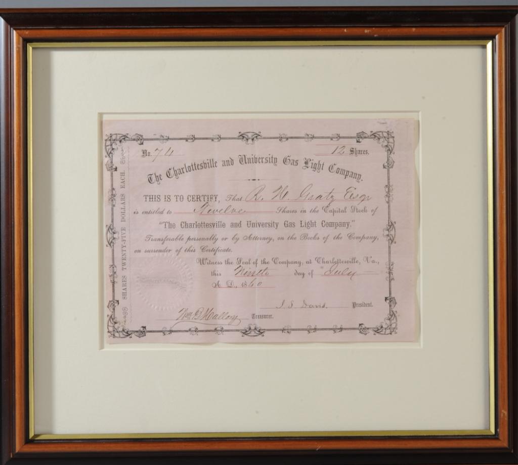 1860 Charlottesville Va Stock Certificate (1 of 2)