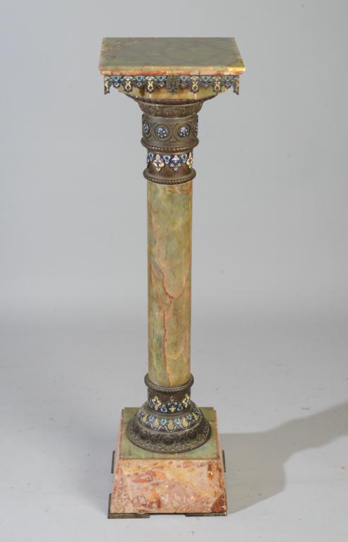 French Green Onyx and Champleve Enamel Pedestal (1 of 10)