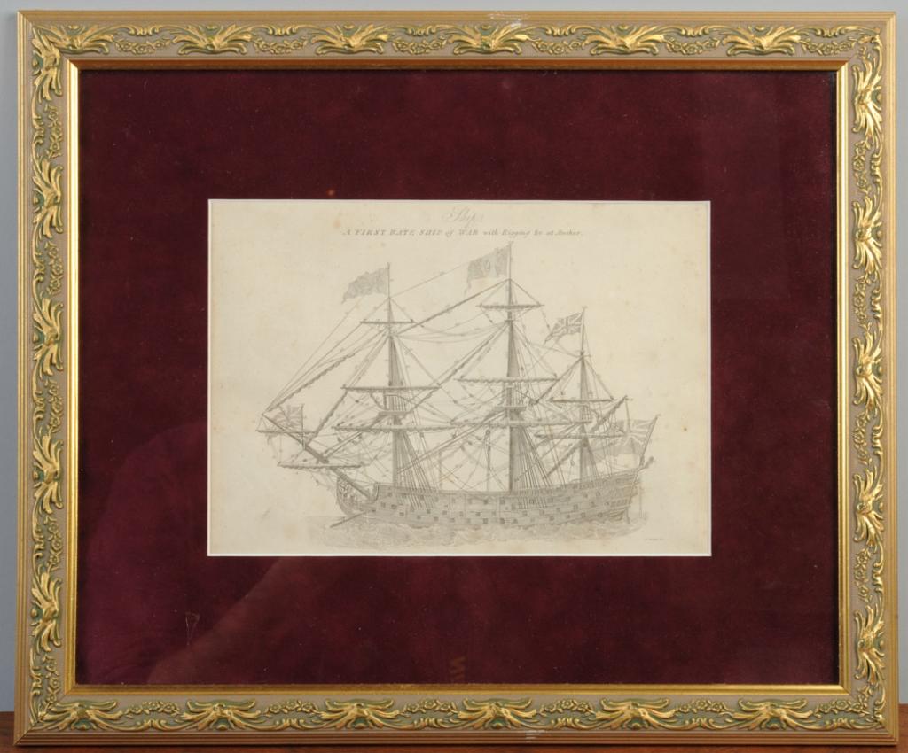 19th C. Engraving "A First Rate Ship of War" (1 of 2)
