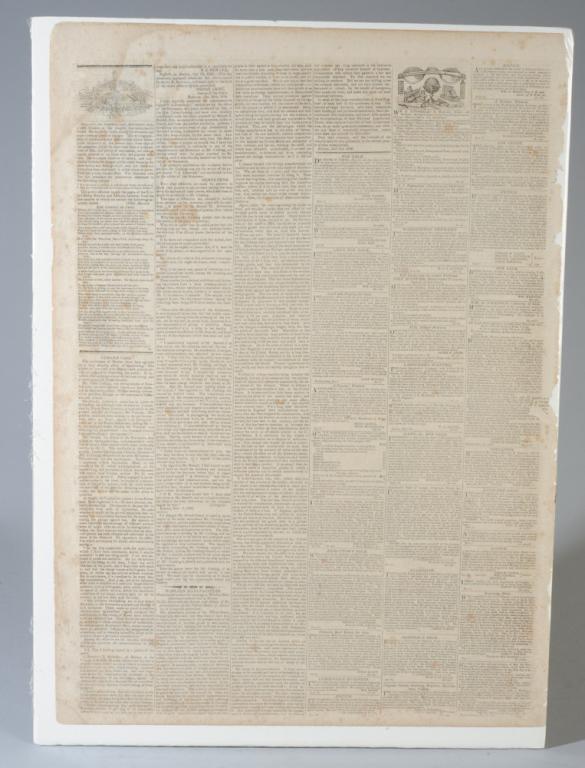 1826 Sale of Jefferson's Monticello, Poplar Forest: Original Nov. 14, 1826 page of the Richmond Enquirer containing the notice of the sale of Thomas Jefferson's property by his executor, Thomas J. Randolph. Includes his estates Monticello and Poplar Fo
