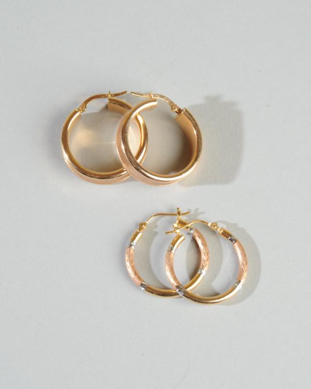 Two Pairs Gold  Hoop Earrings, 14K and 18K (1 of 3)