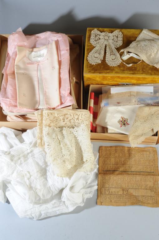 Lot of 19th C. Lace, Sampler, Christening Gown+ (1 of 11)