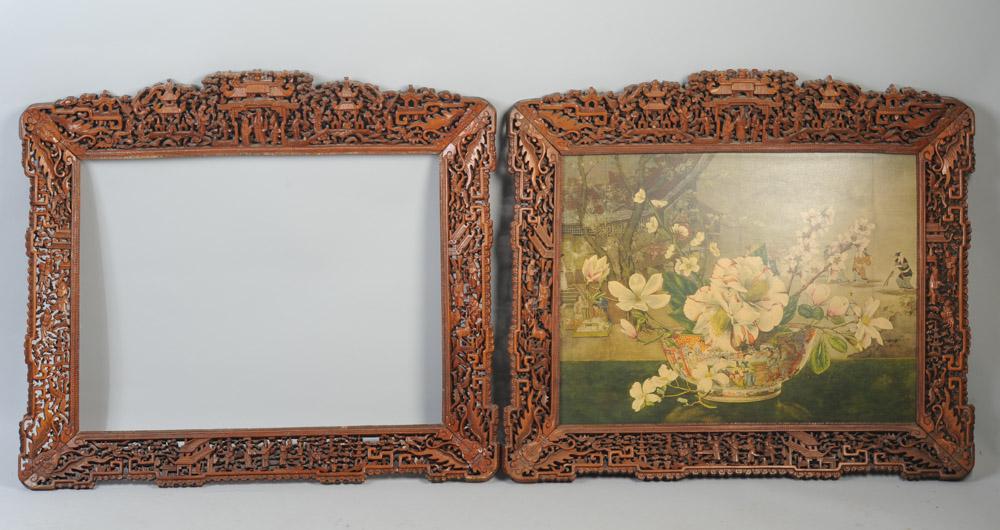 Pair 19th C. Chinese Export Carved Frames (1 of 7)
