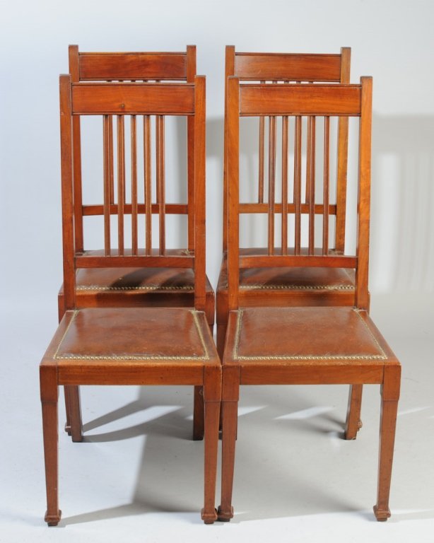 Four Slat Back Leather Upholstered Side Chairs (1 of 3)