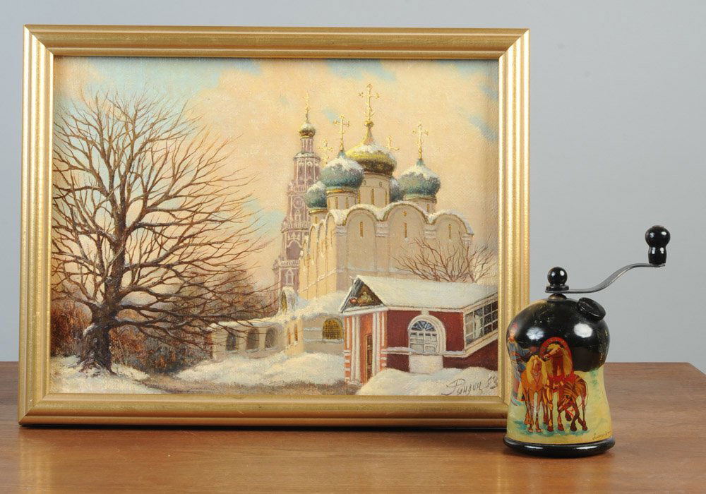 Russian Oil on Canvas Landscape + Grinder (1 of 8)