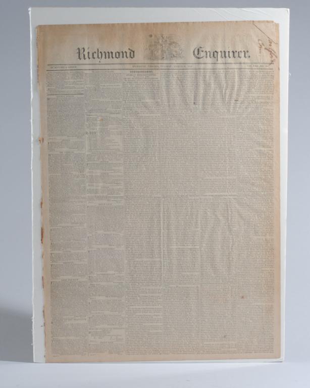 1826 Ad James Monroe Sale of Ashlawn Highland: Original page of the March 21, 1826 Issue of the Richmond Enquirer, containing an advertisement, (first column, third from bottom) in which James Monroe offers "For sale, my tract of land in Albemarle