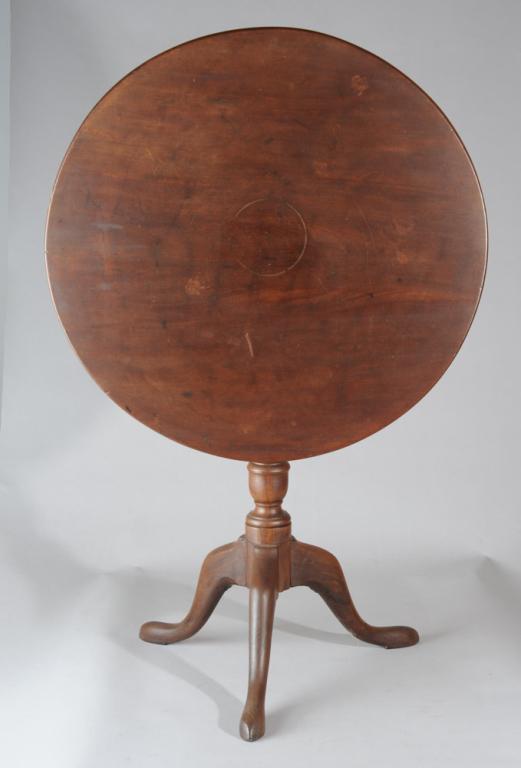 British Mahogany Tilt-Top Birdcage Tea Table: Circa 1765 - 1780.H: approx. 27 1/2".Dia: approx. 27 1/2".
