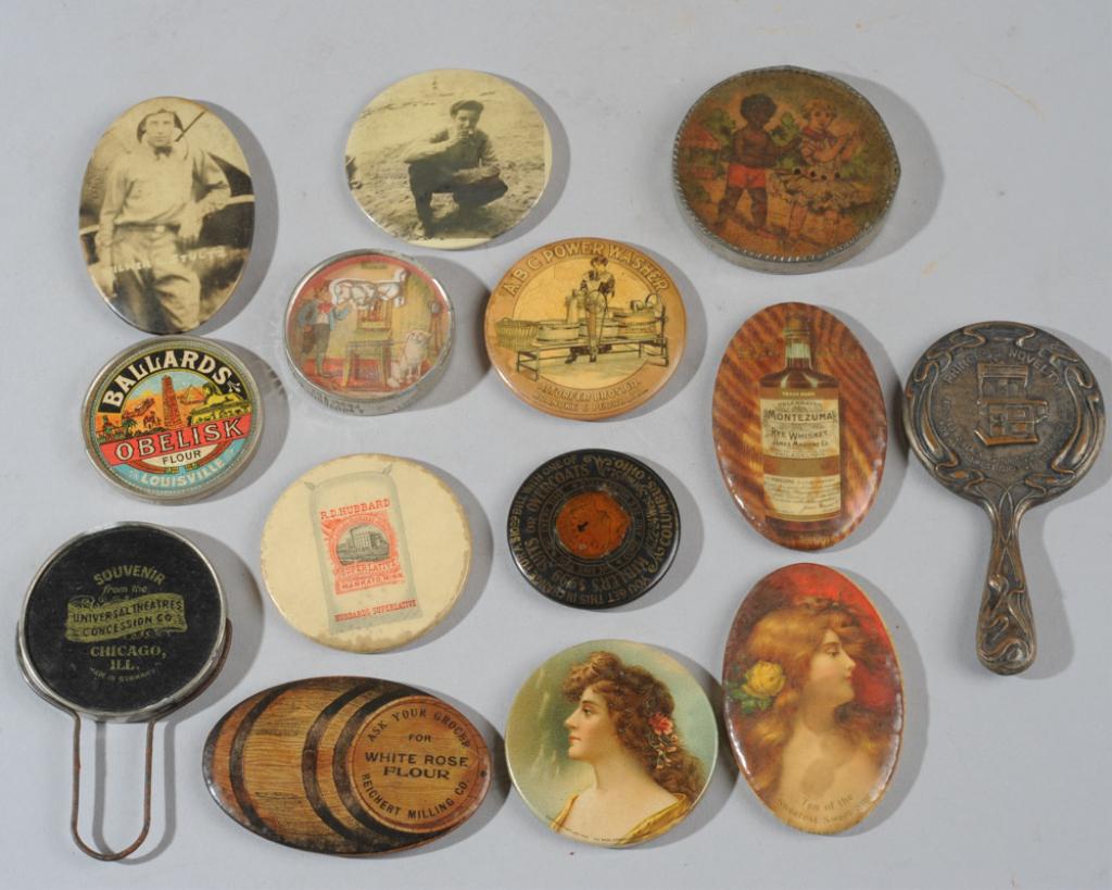 Lot of Advertising Mirrors, etc.: Ballards Obelisk Flour, White Rose Flour, Princess Novelty Ranges, Montezuma Whiskey, etc.