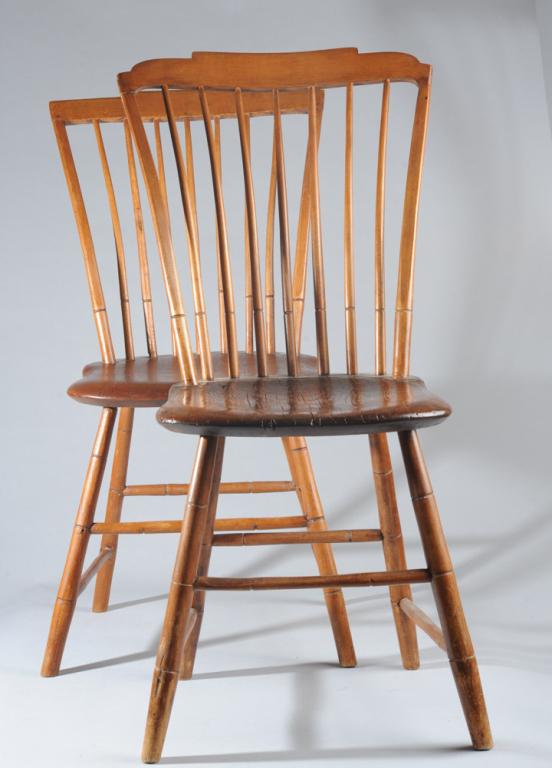 Pair 19th C. Windsor Side Chairs: H: approx. 35".