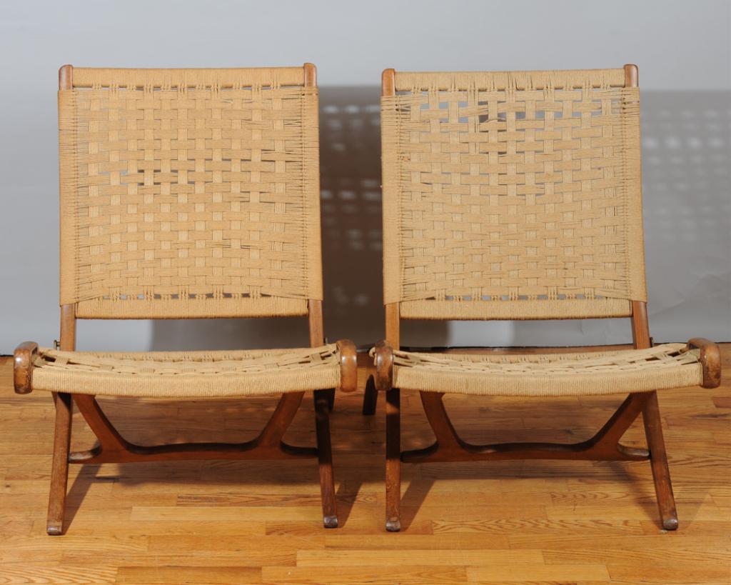 Pair of Hans Wegner Style Folding Chairs: H open: approx. 29"W: approx. 23 1/4"Seat Depth: approx. 18"