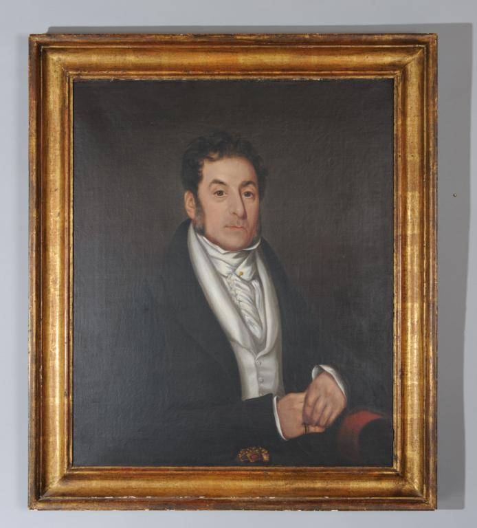19th C. English School, Portrait of a Gentleman: Early 19th C. oil on canvas of a gentleman in white cravat, identified as Robert Herbert Brightwell, (1775-1839, British.) Robert Brightwell is listed as a painter on his death certificate. A portrait