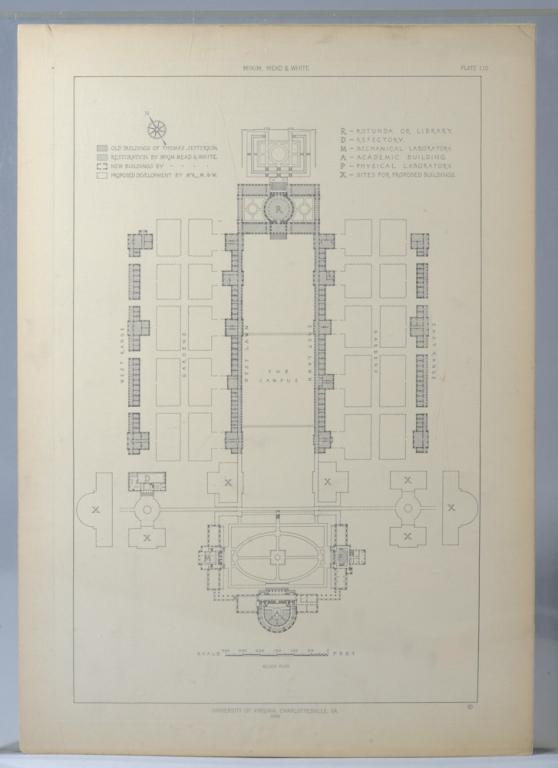 Stanford White 1898 University of Virginia: Architectural elevations and photographs, four large sheets total, for the restoration and expansion of the University of Virginia after the devastating Rotunda fire of 1895 by Stanford White and his 