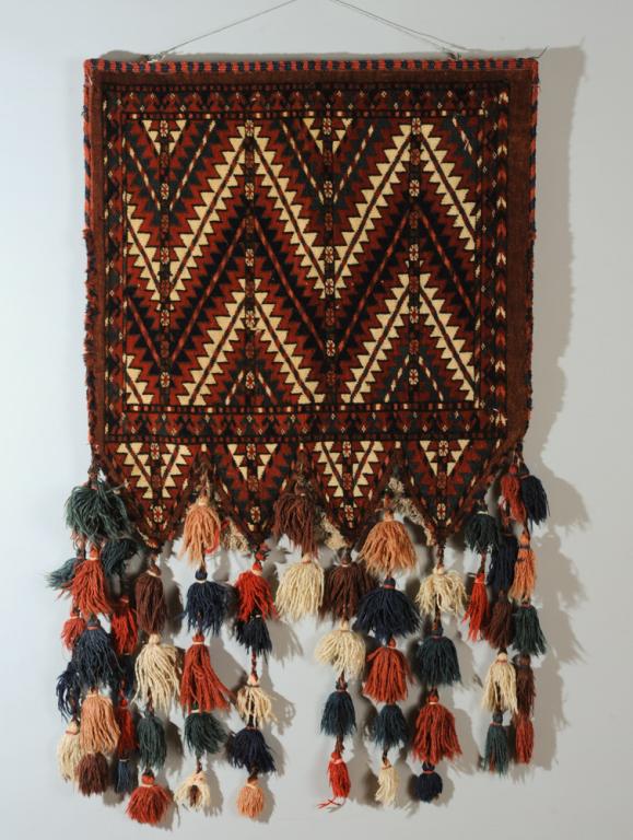 Vintage Saddle Bag: Mounted for wall hanging.Approx. 23 1/2" x 23 1/2".