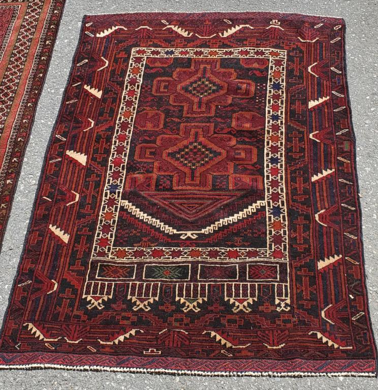 Old Afghan Baluchi Prayer Rug: Approx. 3' x 4' 4".