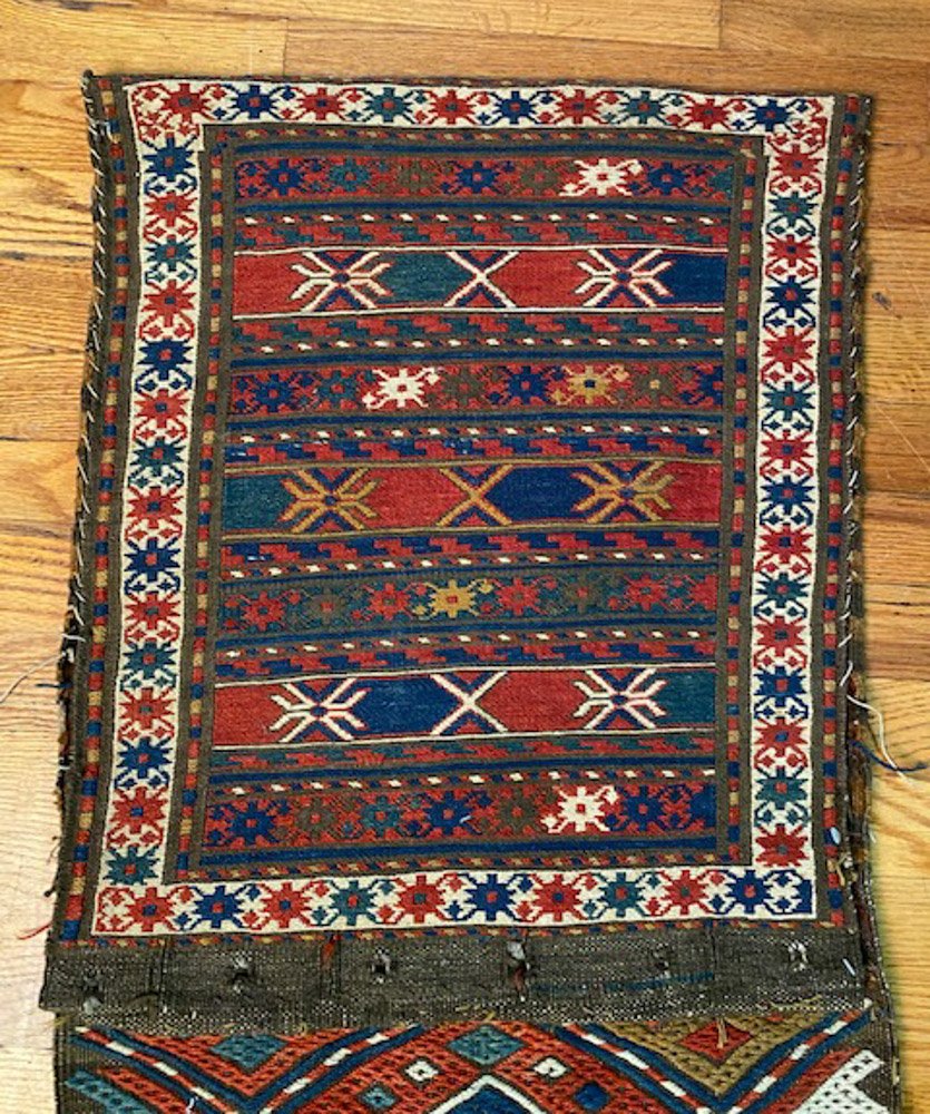 Soumak Saddle Bag: Approx. 2' 3 1/4" x 1' 6 1/2".