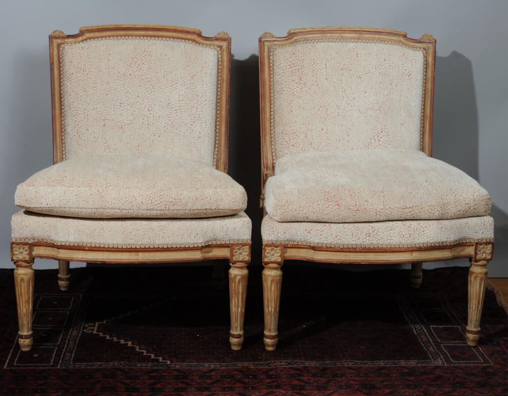 Pair French Louis XVI Style Slipper Chairs (1 of 6)
