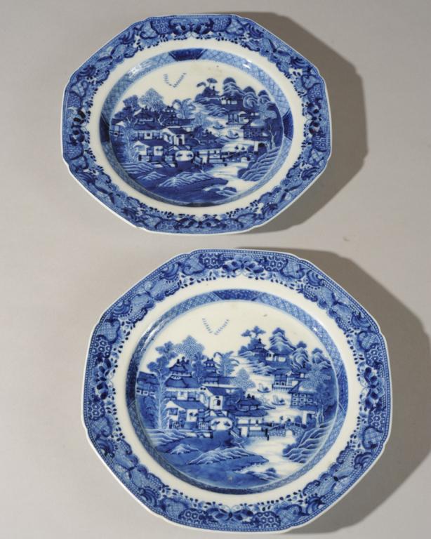 Pair Chinese Export Blue & White Plates (1 of 5)