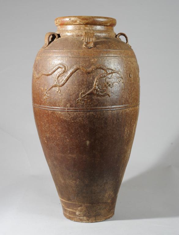 Chinese Large Brown Glazed Martaban Jar w/ Dragons (1 of 4)