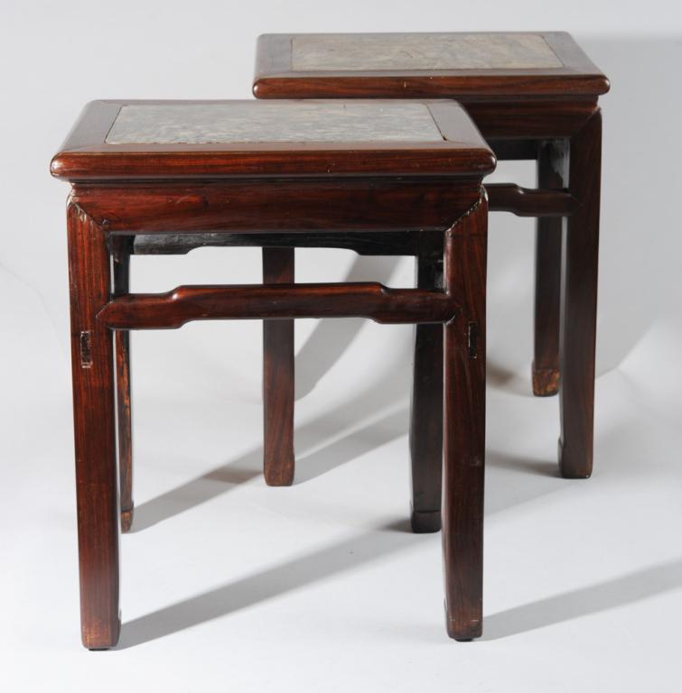 Pair Chinese Low Tables Marble Tops (1 of 8)