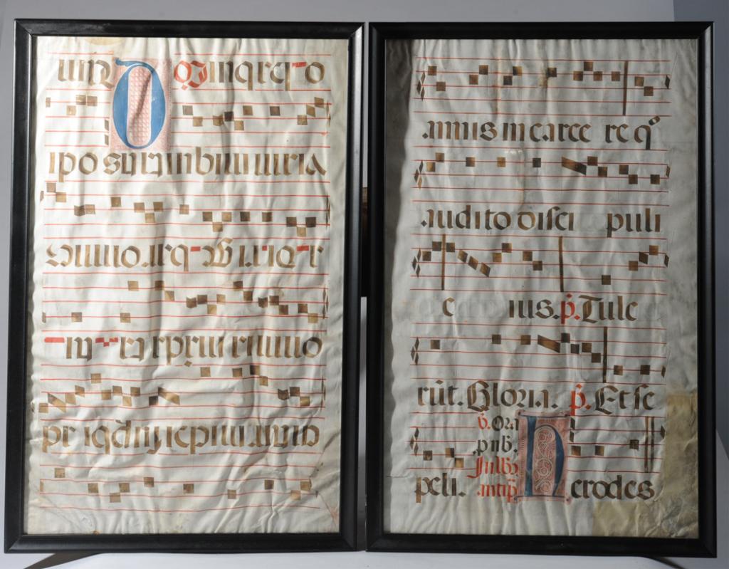 Pair Latin Vellum Antiphonal Leaves (1 of 6)