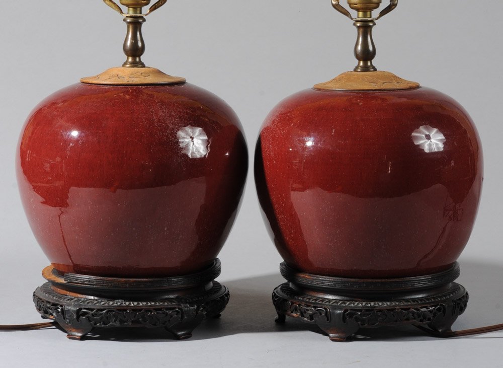 Pair Antique Chinese Sang de Boeuf Jars as Lamps (1 of 7)