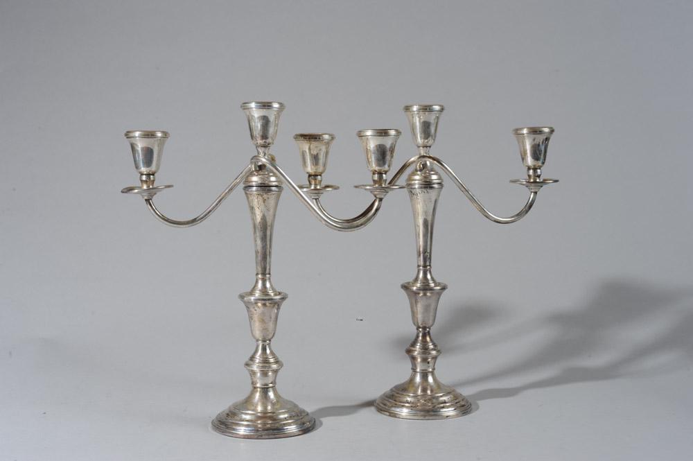 Pair Lunt Weighted Sterling 3-Arm Candelabras (1 of 5)