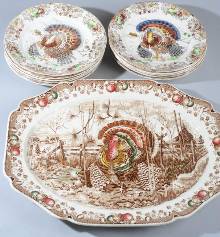 Johnson Bros. His Majesty Turkey Platter, Plates (1 of 6)