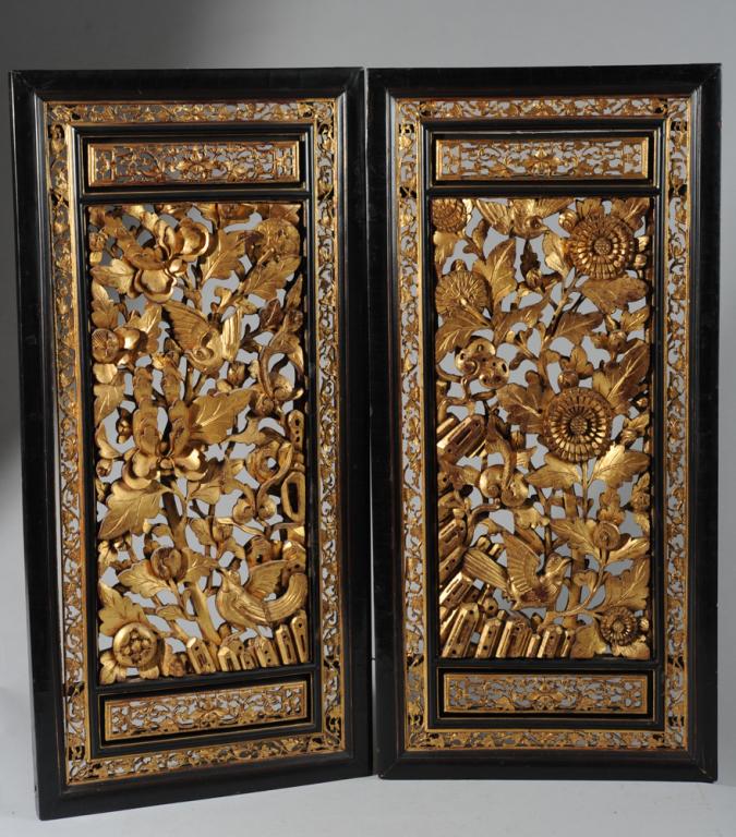 Pair Chinese Carved Gilt Wood Panels (1 of 4)