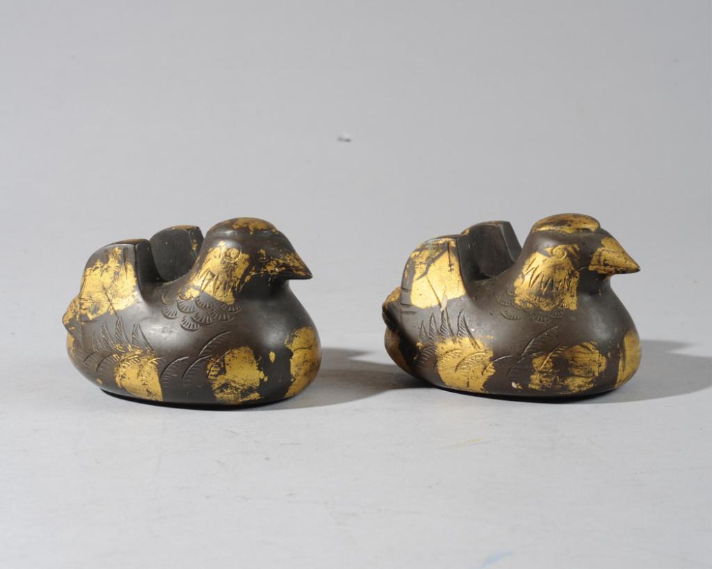 Pair Japanese Gilt Bronze Duck Screen Supports (1 of 4)