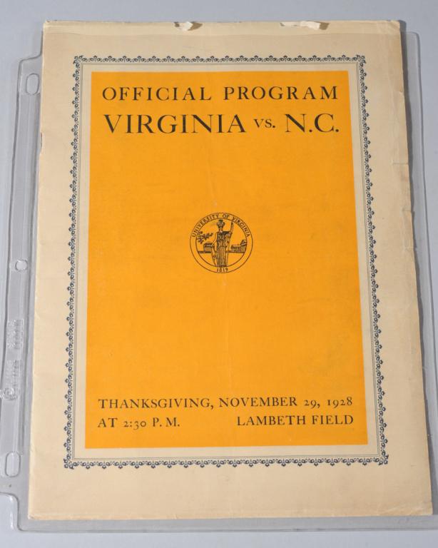 1928 UVa Vs UNC Football Program (1 of 2)