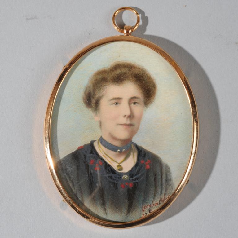 Lambert Weston (1804 - 1895) Painted Photograph: Hand painted photograph portrait miniature, signed Lambert Weston to front, stamped to back, framed.Frame: approx. 2 1/2" x 2".