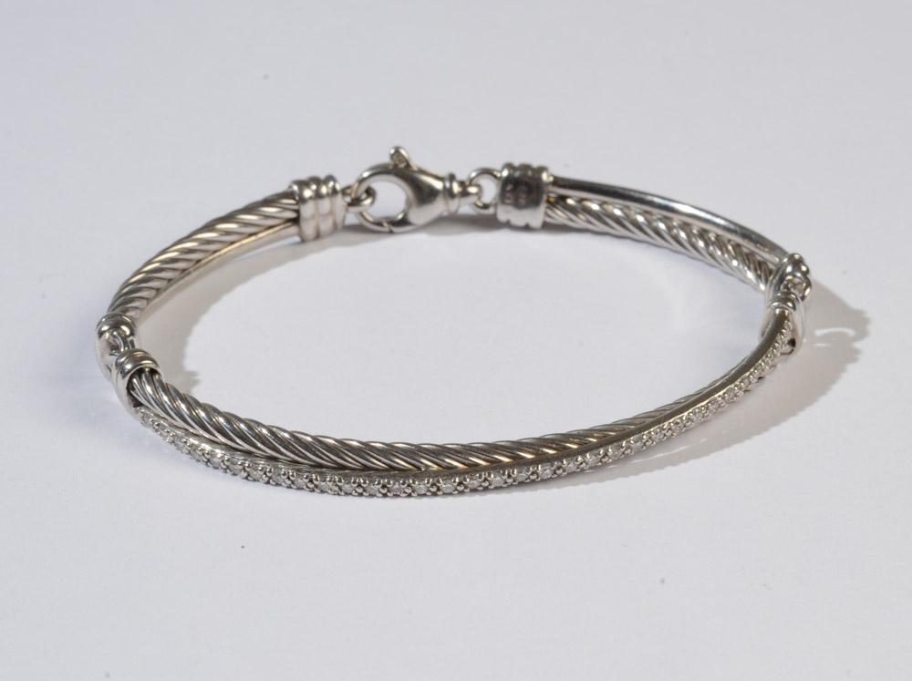 David Yurman Diamond & Sterling Silver Bracelet (1 of 4)