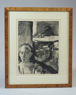 Philip Geiger (b. 1956) Monoprint: Dated 1991 monoprint with a figure in the foreground. Signed Geiger and dated in pencil lower right margin. Philip Geiger joined the faculty of the Art Department at the University of Virginia in