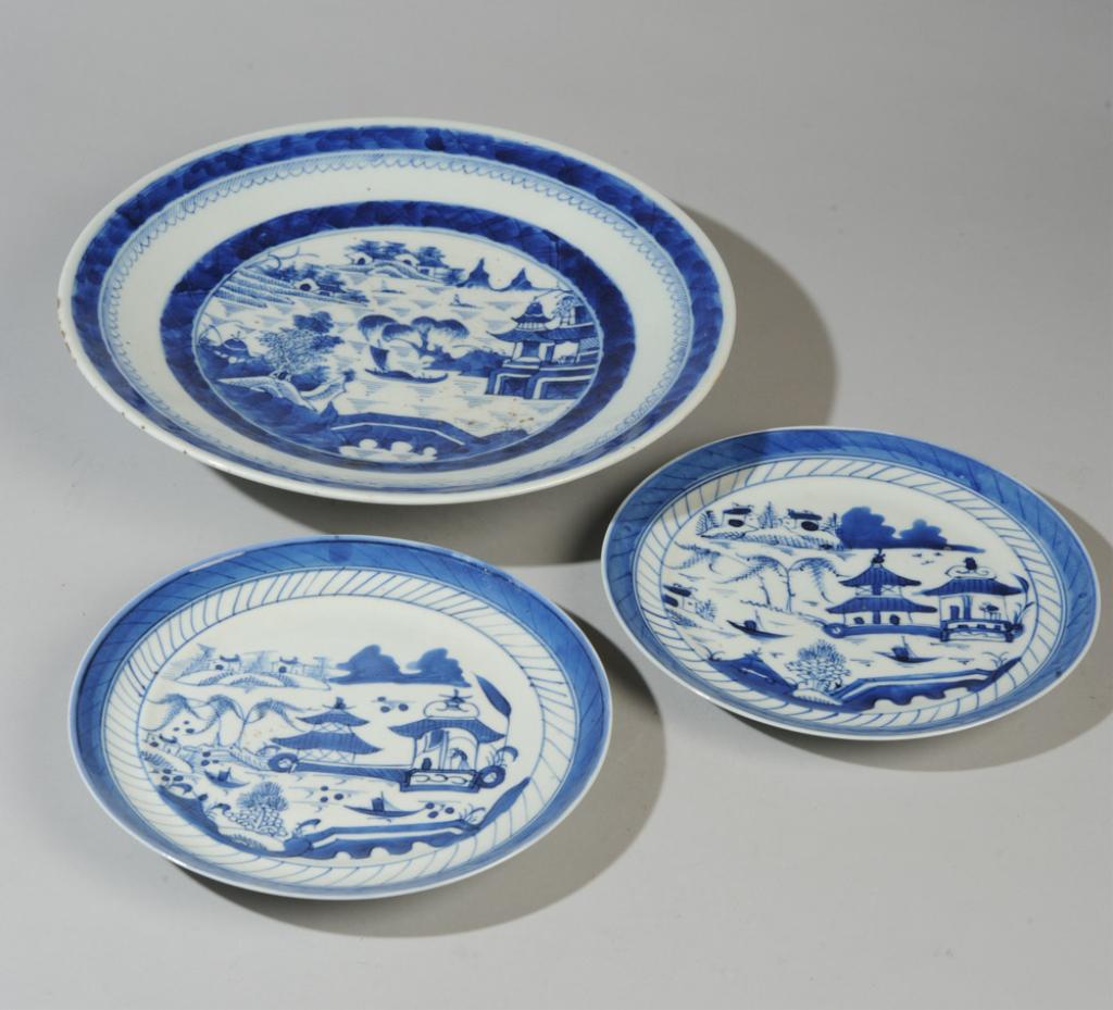 3 Pc. 19th C. Canton Blue & White Porcelain (1 of 5)