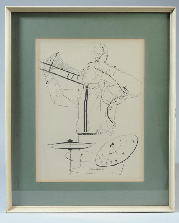 c.1960 David Stone Martin Jazz Trombone Print (1 of 3)