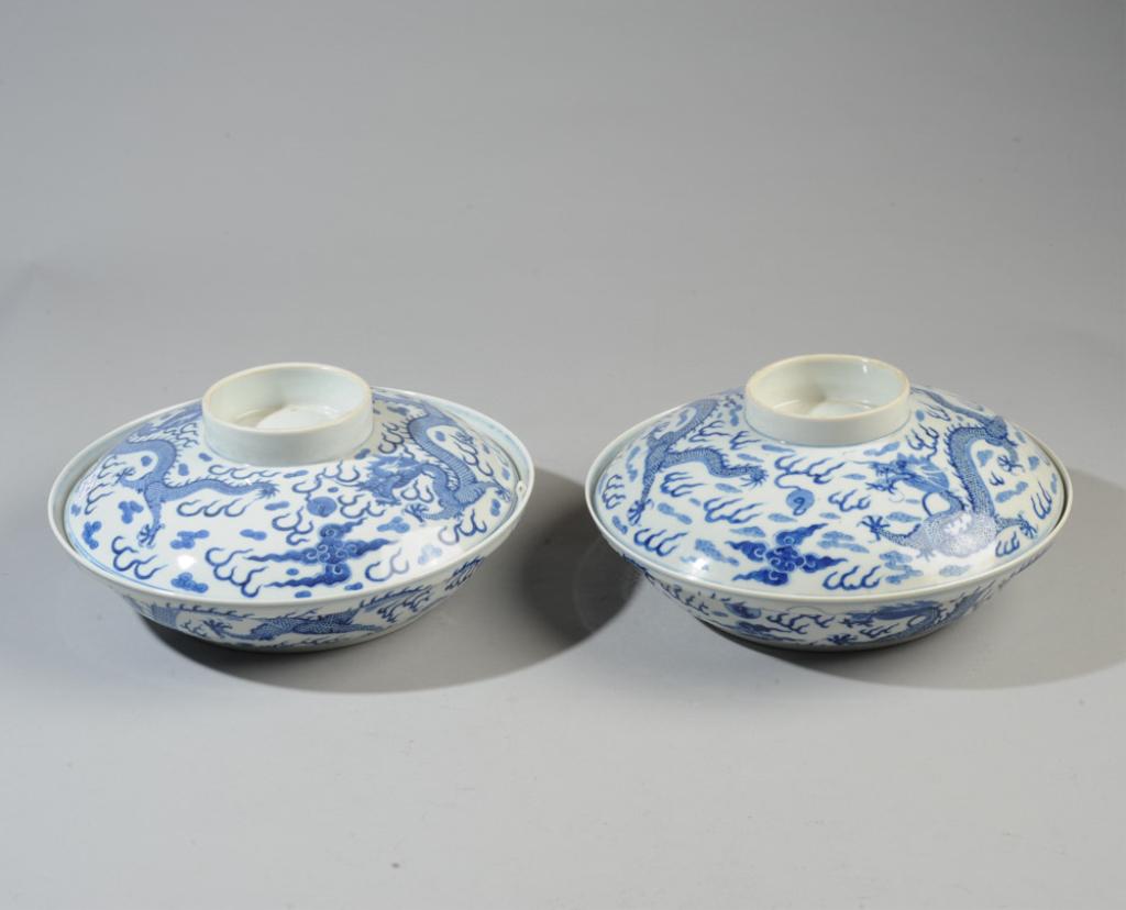 Chinese Republic Large Blue & White Dragon Bowls (1 of 12)