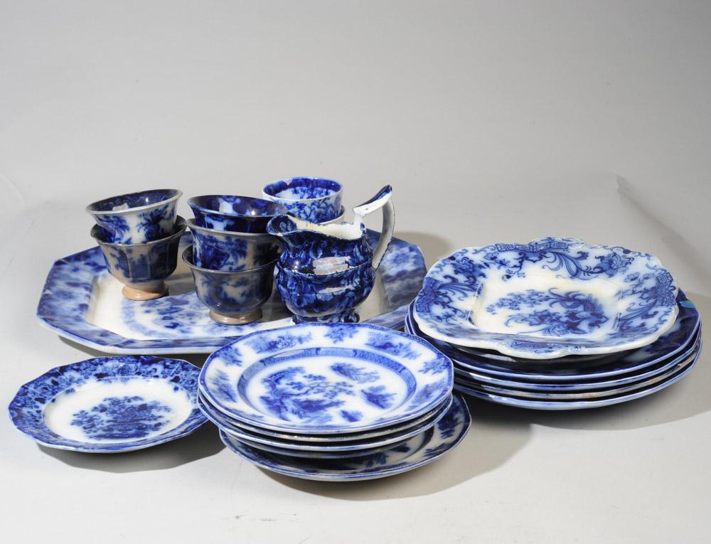 20 Pc. 19th C. English Flow Blue Transferware (1 of 9)
