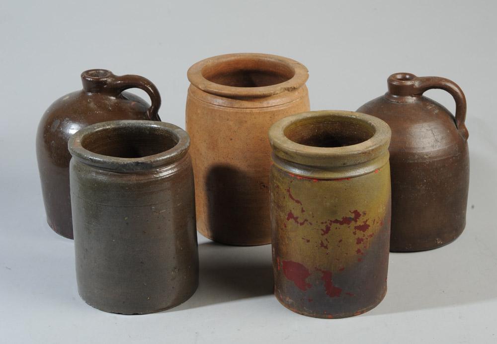 Five Piece Mixed Unmarked Stoneware Grouping (1 of 10)