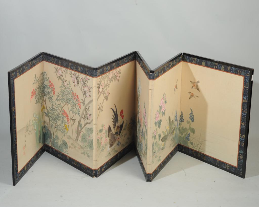 Signed Japanese Six-Panel Painted Screen (1 of 6)