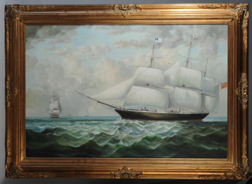 E. Ponthier Large Painting of British Clipper Ship (1 of 5)